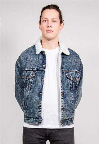 VINTAGE 90'S LEVI'S ACID WASH FAUX SHERLING DENIM JACKET