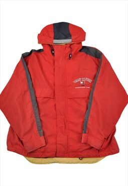 Vintage Tommy Hilfiger Hooded Jacket Red Large