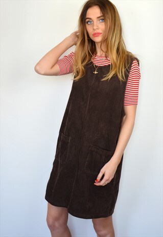 VINTAGE 70S BROWN CORDUROY PINAFORE DRESS