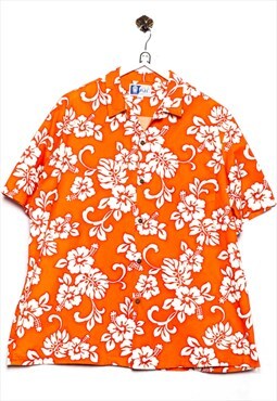Vintage RJC 90s Hawaiian Shirt Floral Print Orange/White