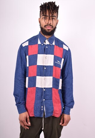 MENS VINTAGE SHIRT LARGE BLUE 90'S