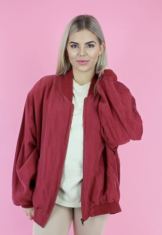 90S MAROON SILK BOMBER OVERSIZED JACKET
