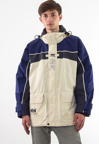 VINTAGE HELLY HANSEN SHELL WINDBREAKER 90S WHITE BLUE COAT