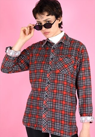 VINTAGE 90S FLANNEL SHIRT BLACK RED CHECK
