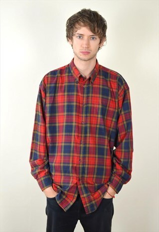 90S VINTAGE RED CHECKED FLANNEL SHIRT