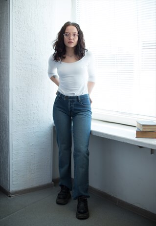VINTAGE 80'S HIGH WAISTED STRAIGHT JEANS IN BLUE