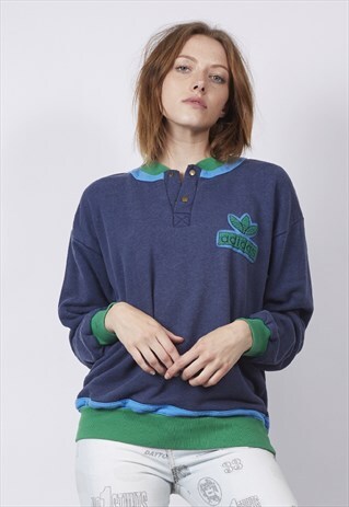 VINTAGE 80'S ADIDAS BLUE/GREEN SWEATER