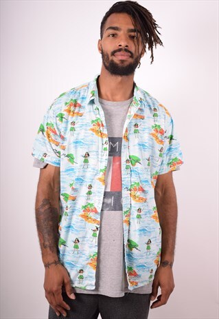 MENS VINTAGE HAWAIIAN SHIRT LARGE MULTI 90S