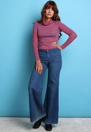 70S VINTAGE LOW RISE FLARED JEANS