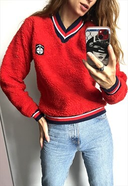 Bowling Style Red 70s Sweater Pullover Small