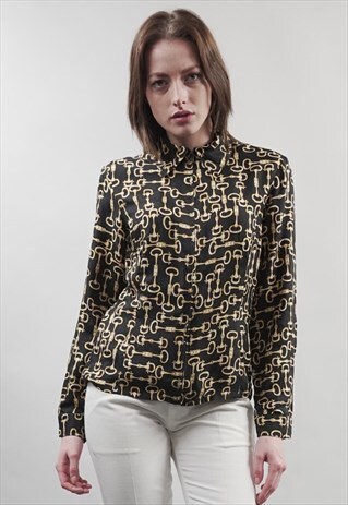 VINTAGE 90'S BLACK LOCK AND KEY PRINT ZIP SHIRT