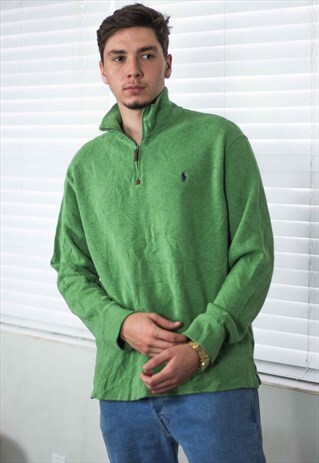 VINTAGE POLO RALPH LAUREN 1/4 ZIP JUMPER LOGO 90S XL 20.7
