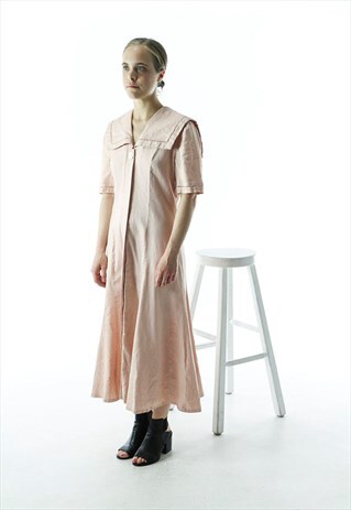 LIGHT PINK PETER PAN COLLAR DRESS / PLEATED LINEN DRESS