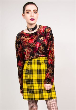 VINTAGE 90'S RED FLORAL VELVET LONG SLEEVE TOP