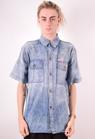 MENS VINTAGE SHIRT MEDIUM BLUE 90S