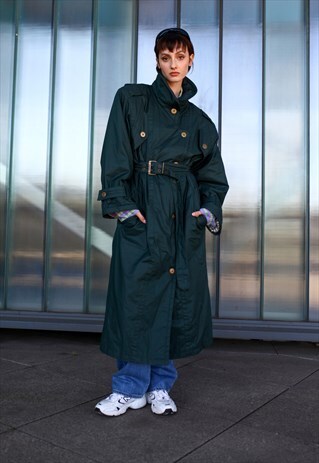 VINTAGE 80'S HEAD WINTER PUFFER OVERCOAT MAXI COAT IN GREEN