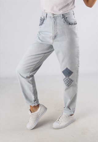 VINTAGE HIGH WAISTED DENIM JEANS WIDE TAPERED UK 10 (T4W)