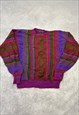 VINTAGE KNITTED JUMPER ABSTRACT PATTERNED CHUNKY SWEATER