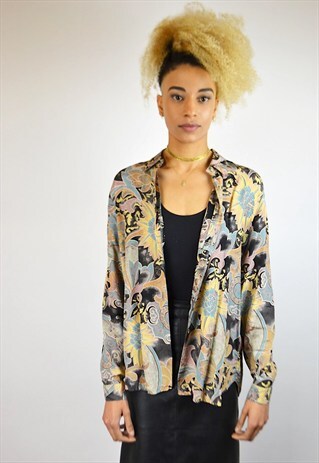VINTAGE 80'S BAROQUE PRINT SHEEN BLOUSE
