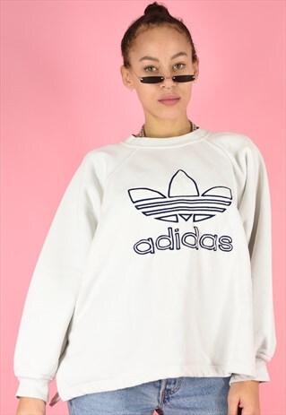 VINTAGE 90S ADIDAS JUMPER WHITE WHITE BIG LOGO GRAPHIC