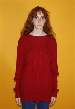 Vintage Y2K Nautica Red Knitwear Jumper / Sweatshirt Medium