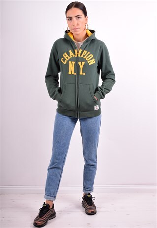 CHAMPION WOMENS VINTAGE HOODIE JACKET XL GREEN 90'S