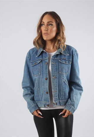 VINTAGE DENIM JACKET OVERSIZED FITTED UK L 14 (J9AI)