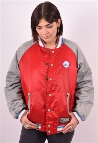 CHAMPION WOMENS VINTAGE PHILADELPHIA 76ERS BOMBER JACKET LAR