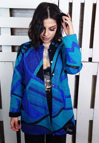 SHEER ABSTRACT PATCHWORK STATEMENT LIGHT JACKET