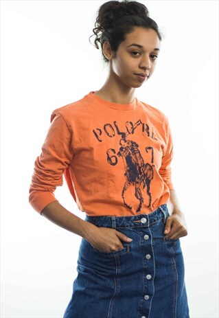 VINTAGE POLO RALPH LAUREN LOGO T-SHIRT 90S L 7.9