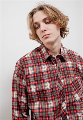 VINTAGE 90S MULTICOLOR CHEKERED RELAXED BUTTON UP SHIRT M