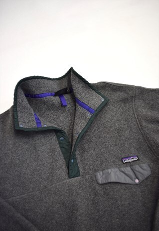 VINTAGE 90S PATAGONIA GREY FLEECE BUTTON JUMPER