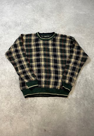 VINTAGE ABSTRACT KNITTED JUMPER CHECKED PATTERNED SWEATER