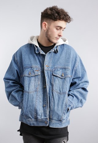 VINTAGE HOODIE LINED DENIM JACKET X393
