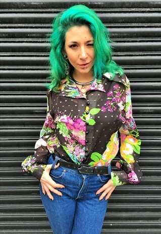 VINTAGE SHEER SHINY FLORAL BLOUSE