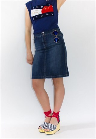 VINTAGE HIGH WAIST DENIM PENCIL SKIRT