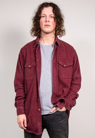 90'S VINTAGE BURGUNDY THICK FLANNEL SHIRT
