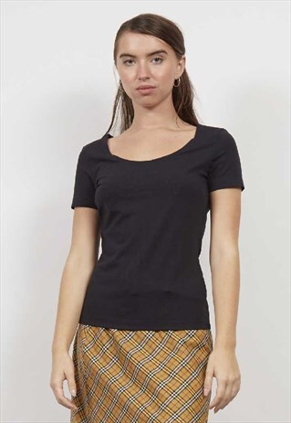 VINTAGE 90'S MOSCHINO BLACK EMBOSSED LOGO TOP