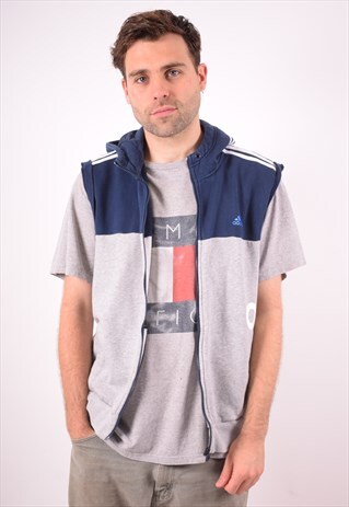ADIDAS MENS VINTAGE HOODIE JACKET SLEEVELESS LARGE GREY 90S
