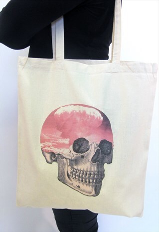 ATOMIC CLOUD SKULL NATURAL TOTE BAG