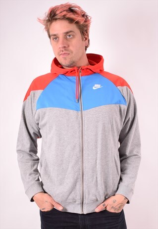 NIKE MENS VINTAGE HOODIE JUMPER LARGE GREY 90S