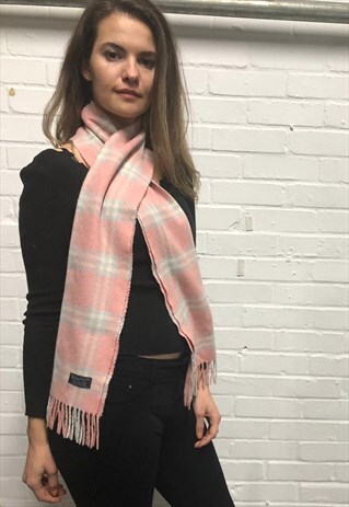 VINTAGE CASHMERE CHECKED SCARF PINK-S160