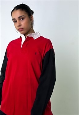 Red 90s Polo Ralph Lauren Embroidered Rugby Sweatshirt