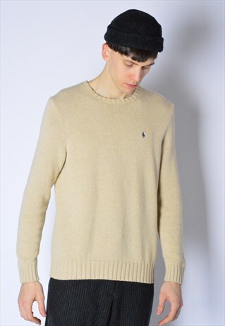 VINTAGE 90S BEIGE KNIT RALPH LAUREN MINIMALIST JUMPER