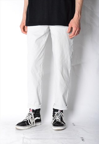 VINTAGE 90S UNISEX BEIGE BLUE CHECK PANTS