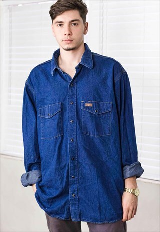 VINTAGE CARHARTT DENIM SHIRT LOGO 90S XL 29.2