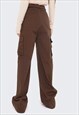 HIGH WAIST PARACHUTE JOGGERS CARGO POCKET PANTS IN BROWN