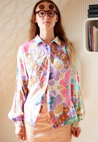 PASTEL COLORFUL FLORAL LONG SLEEVE SHIRT TOP