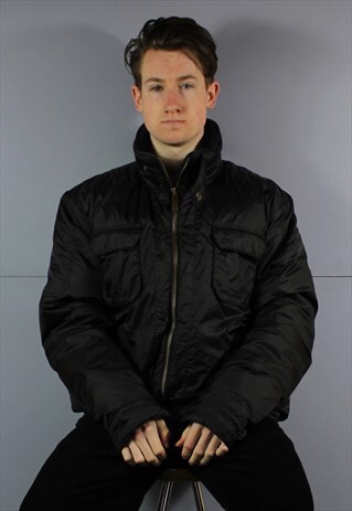 VINTAGE CALVIN KLEIN PUFFER JACKET COAT IN BLACK WITH POPPER
