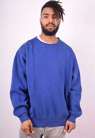 POLO RALPH LAUREN MENS VINTAGE SWEATSHIRT JUMPER LARGE BLUE